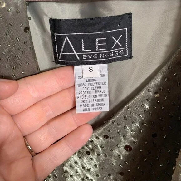 Alex Evenings Green Beaded Sequin Size 8 Jacketed Dress 2 Pc Sleeveless V neck - Picture 3 of 13